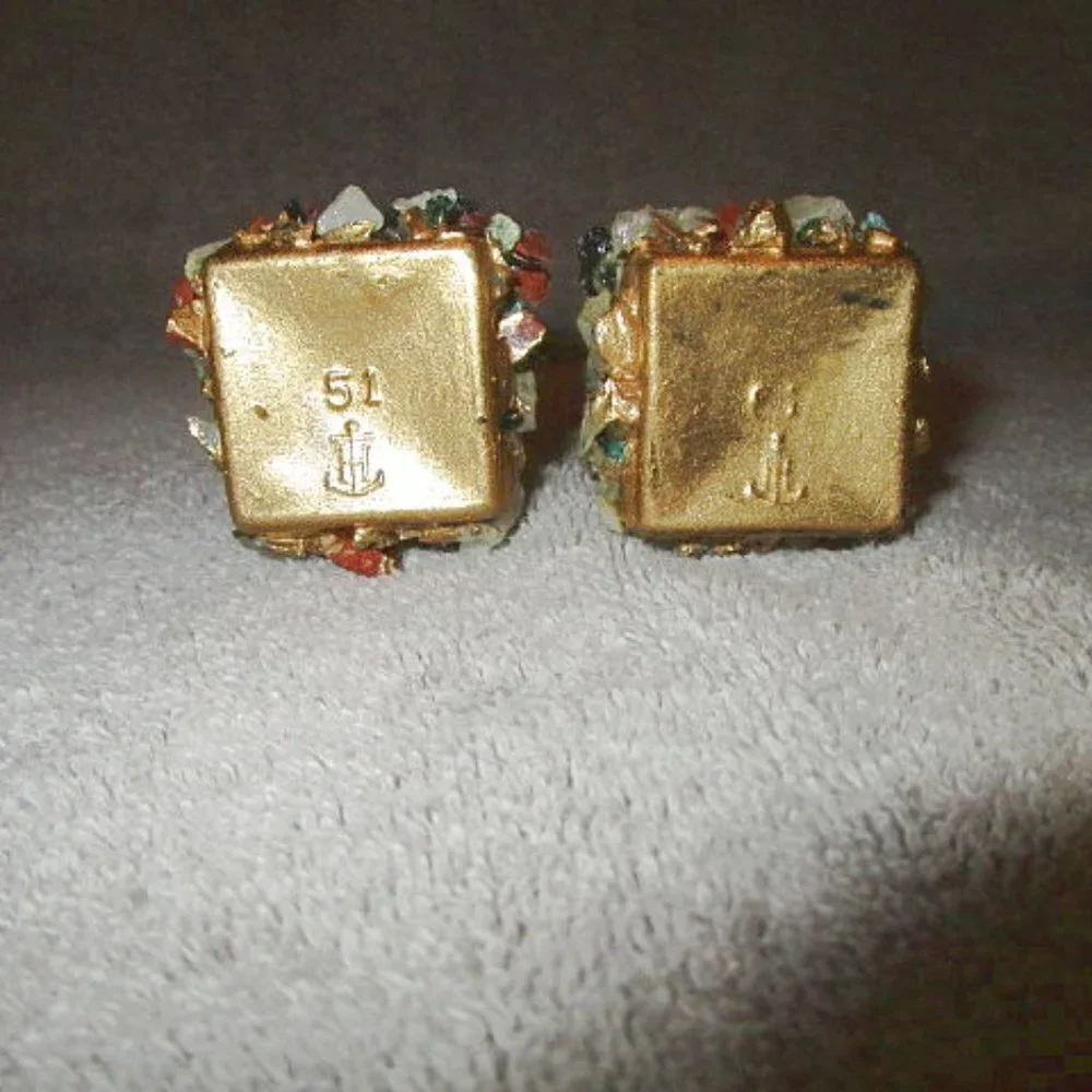 Vtg Gemstone Crystals Salt & Pepper Shakers Set Of 2 Minerals Gold Gilt Marked